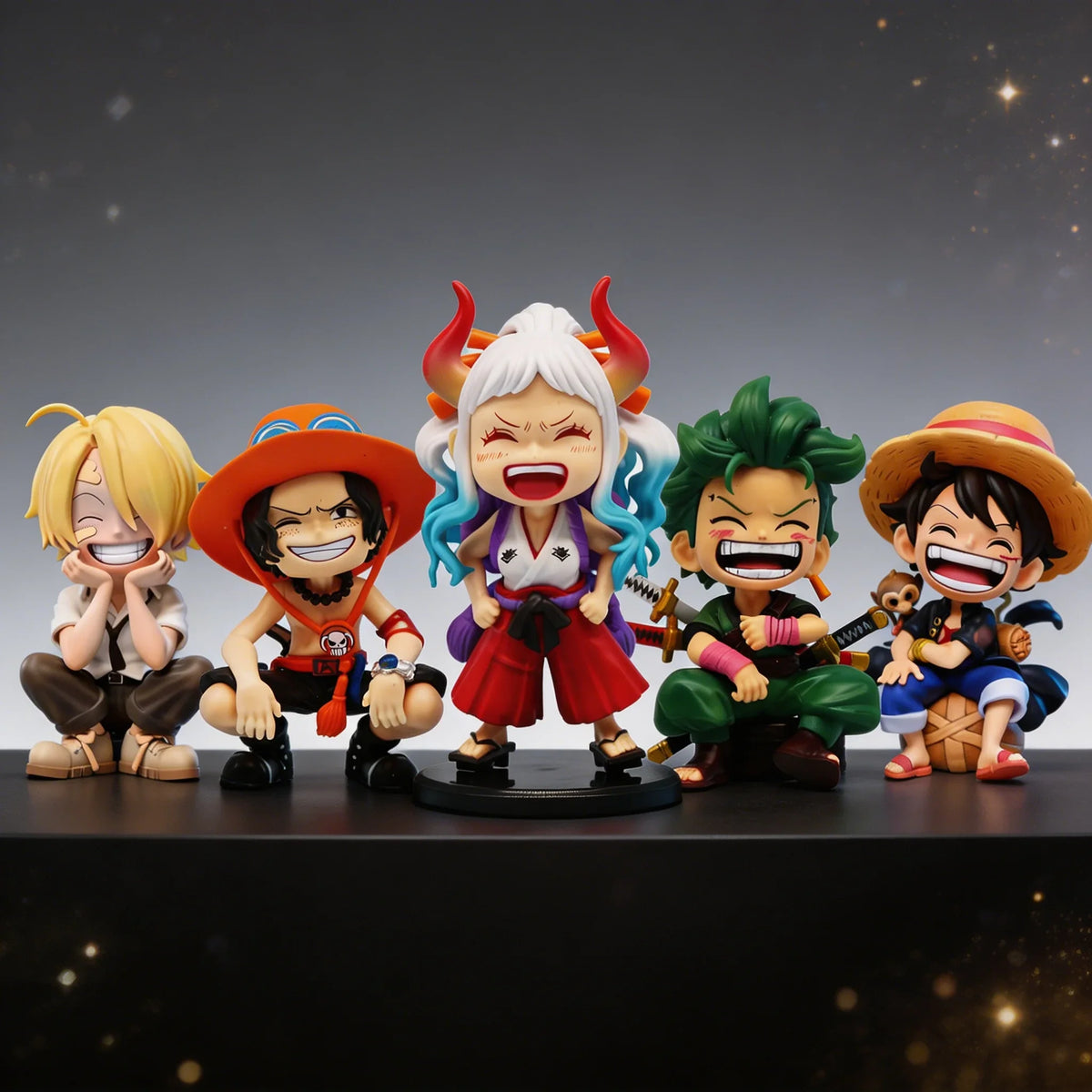 One Piece – Figura Q-Version Seduta 13cm | Luffy, Zoro, Sanji, Ace, Yamato | Modello PVC da Collezione, Idea Regalo