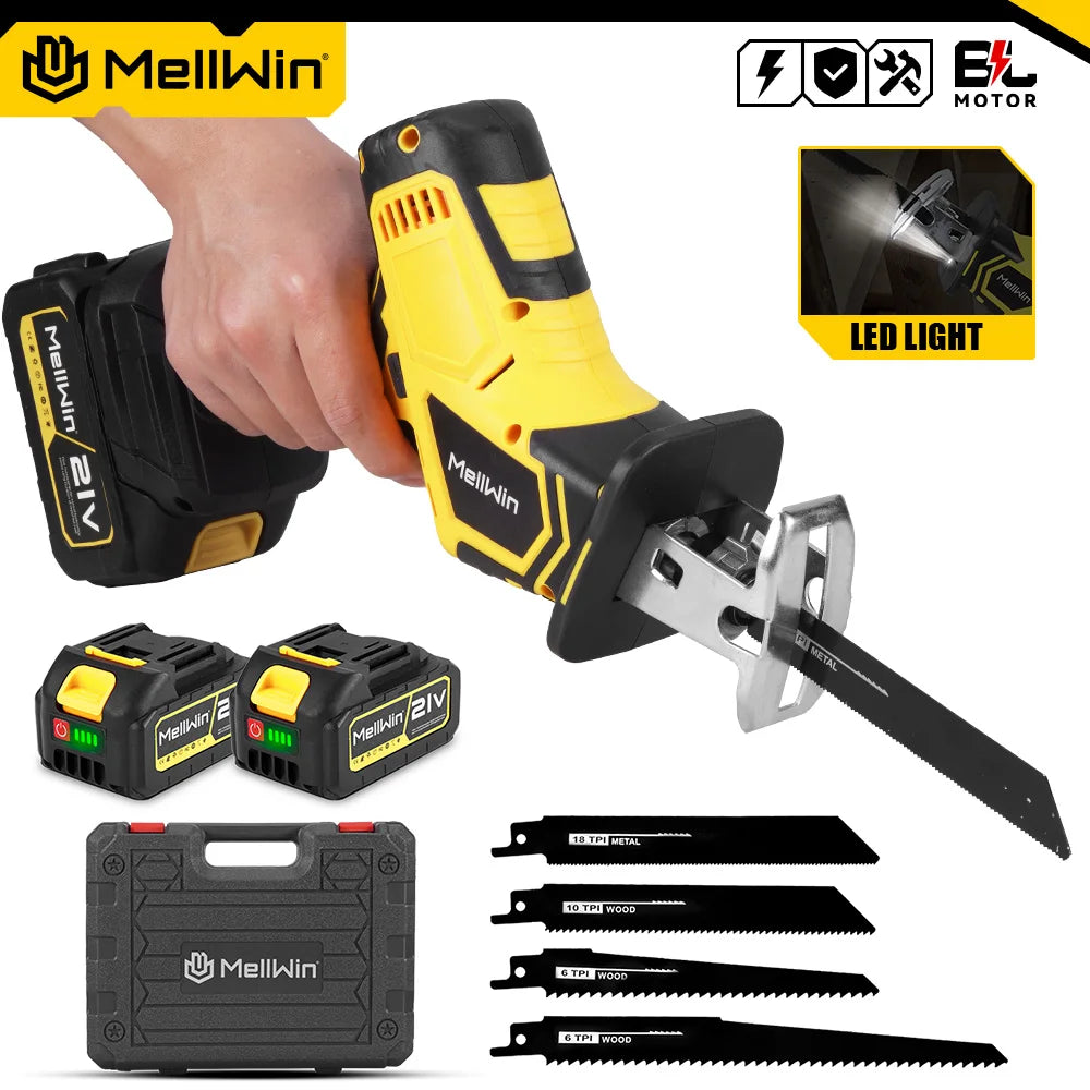 Sega Alternativa Elettrica MELLWIN Brushless con 4 Lame – Legno e Metallo Senza Fili | Compatibile Batteria Makita 18V