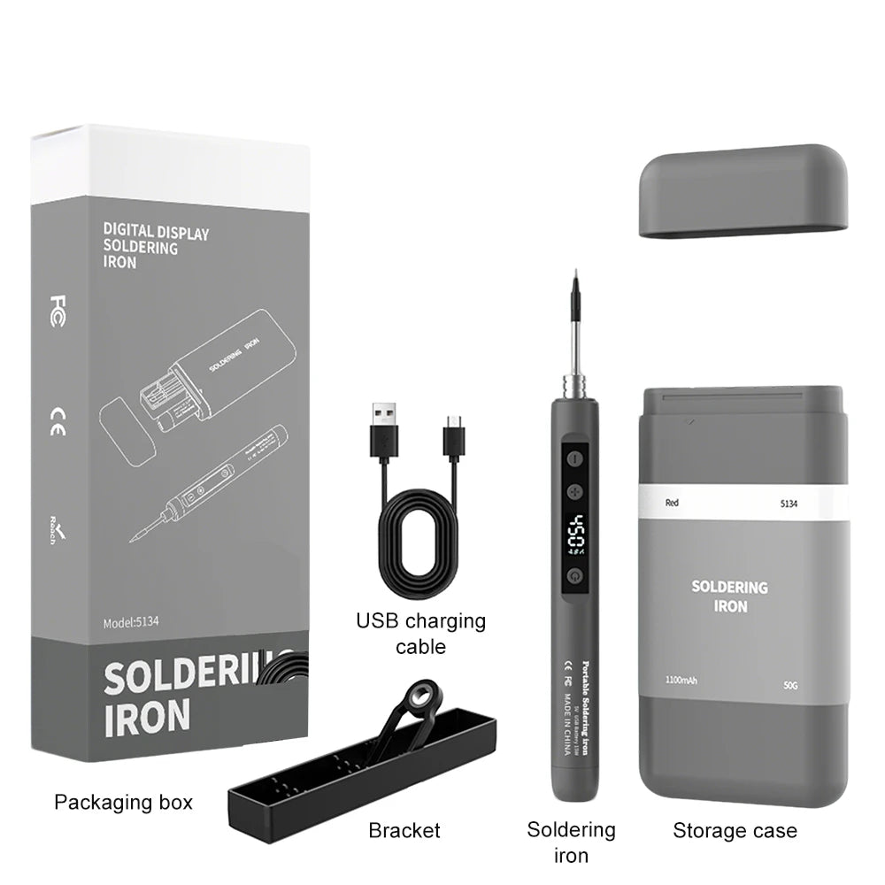 Saldatore Elettrico Digitale USB Type-C 8-15W – Temperatura Regolabile 180-450°C, Riscaldamento Rapido, Kit Mini Portatile