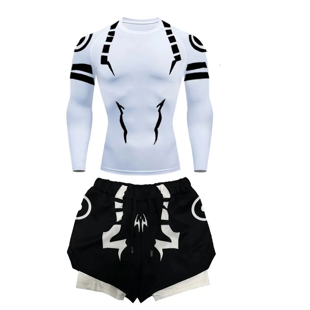 Set Compressione Anime Jujutsu Kaisen – Maglia 3D + Shorts da Palestra, Asciugatura Rapida, per Uomo