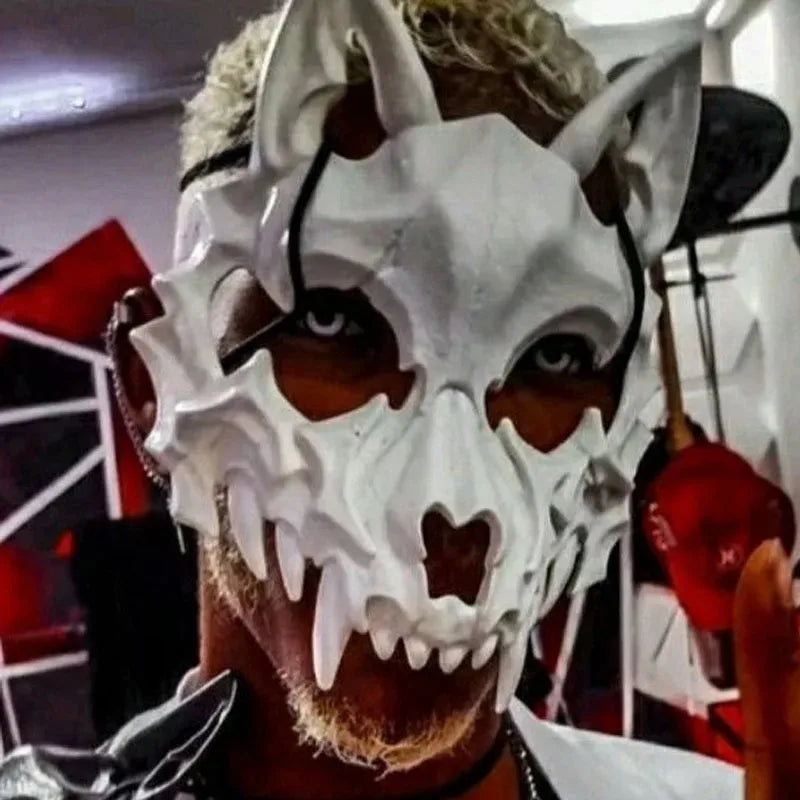 Maschera teschio demone con denti lunghi