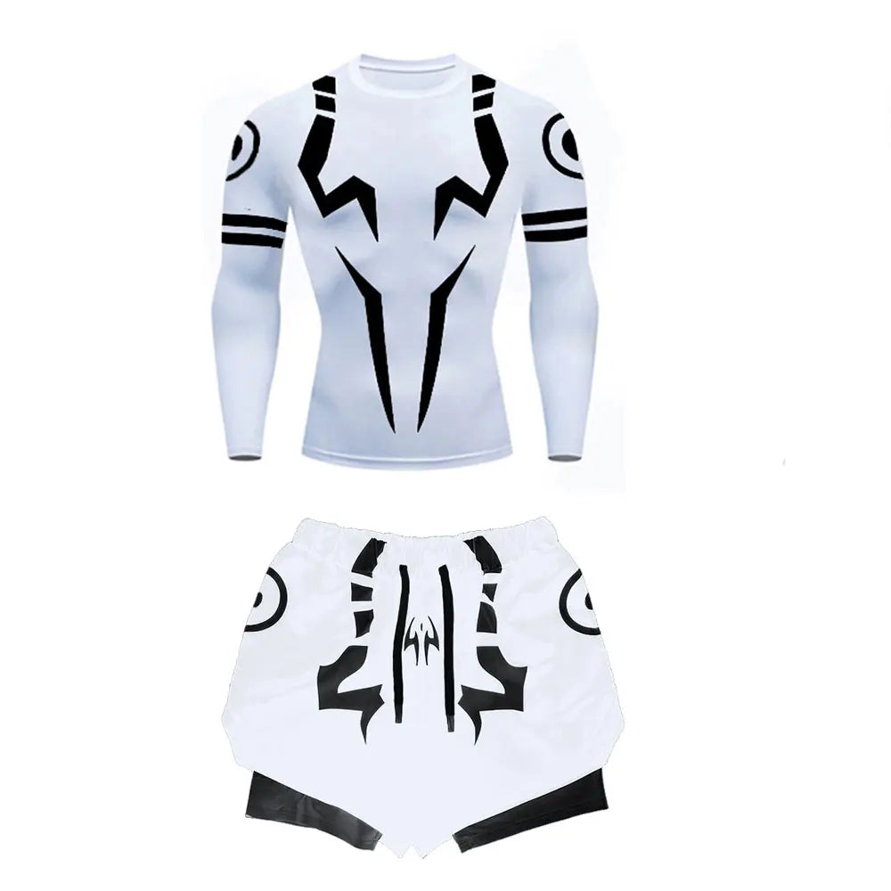 Set Compressione Anime Jujutsu Kaisen – Maglia 3D + Shorts da Palestra, Asciugatura Rapida, per Uomo