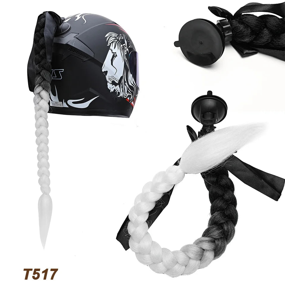 Benehair Trecce Sintetiche per Casco con Sfumatura – Coda con Ventosa e Fiocco per Moto 1 PZ