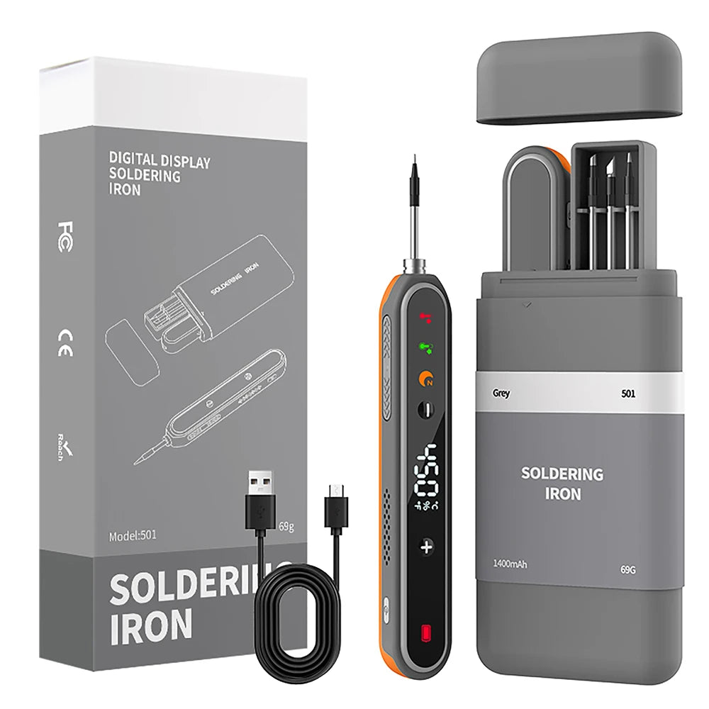 Saldatore Elettrico Digitale USB Type-C 8-15W – Temperatura Regolabile 180-450°C, Riscaldamento Rapido, Kit Mini Portatile
