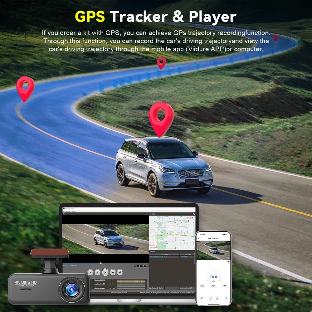 Dashcam Kocam 4K Doppia Telecamera Anteriore e Posteriore con Monitoraggio Parcheggio 24H, Visione Notturna e GPS