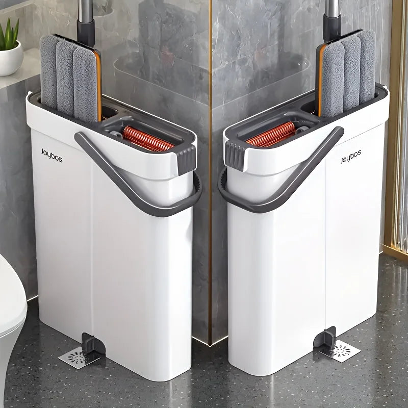 JOYBOS Mocio Piatto 33cm con Secchio – Sistema Lavaggio e Asciugatura, Senza Mani, per Pavimenti di Casa