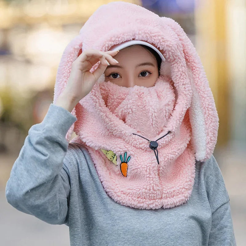 Copricasco da Sci con Orecchie da Coniglio – Passamontagna 3 in 1 Invernale, Maschera e Sciarpa, Caldo e Kawaii