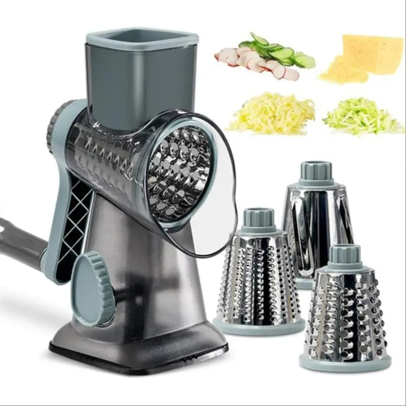 Grattugia a Manovella per Formaggio e Affettaverdure 3 in 1 – Tritacarne Multifunzione con Lame Intercambiabili