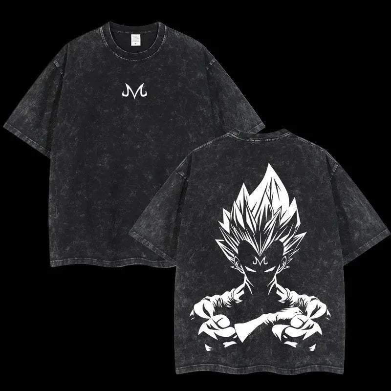 T-Shirt Dragon Ball Cosplay – Goku & Vegeta | Oversize Washed, Cotone, Anime Harajuku Streetwear Uomo