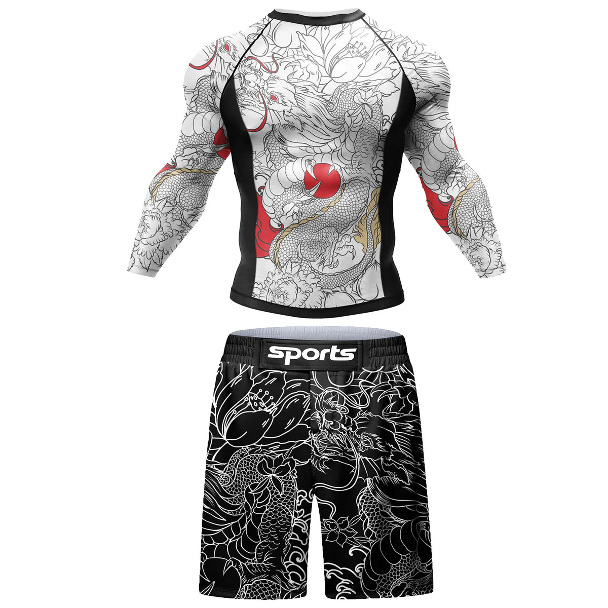 Set Sportivo 2 Pezzi BJJ / MMA – Rashguard + Shorts Muay Thai, Grappling, Boxe, Corsa e Palestra