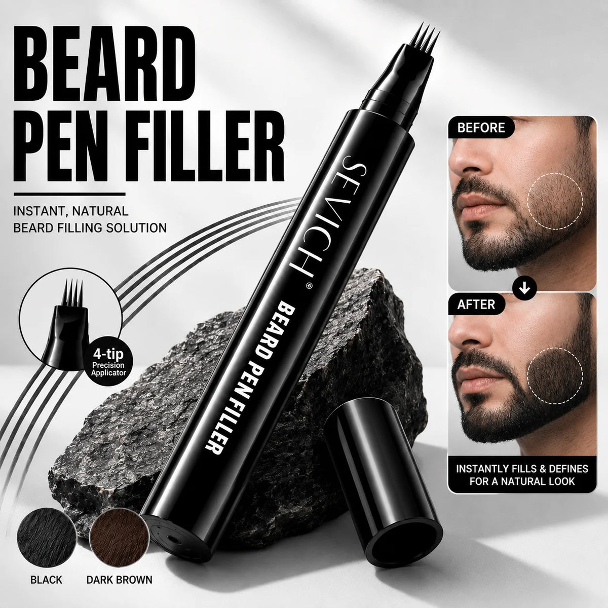 SEVICH Penna Colorante Barba Waterproof – Filler Infoltente con Fibre, Effetto Naturale Tutto il Giorno