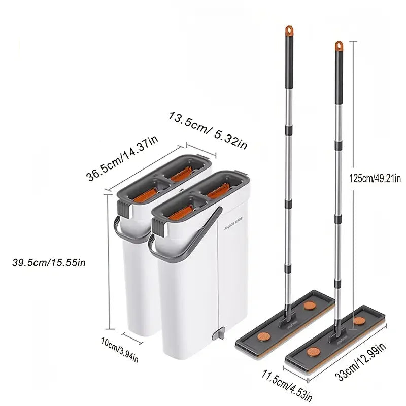 JOYBOS Mocio Piatto 33cm con Secchio – Sistema Lavaggio e Asciugatura, Senza Mani, per Pavimenti di Casa