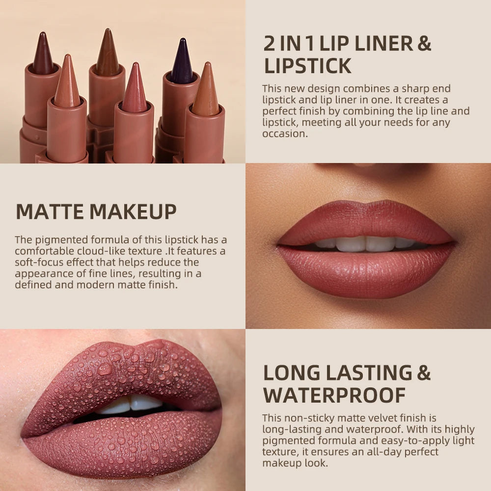 Matita Labbra Lakerain – Effetto Velluto Matte, Waterproof, Lunga Durata, Contorno e Colore Tutto in Uno, 3g
