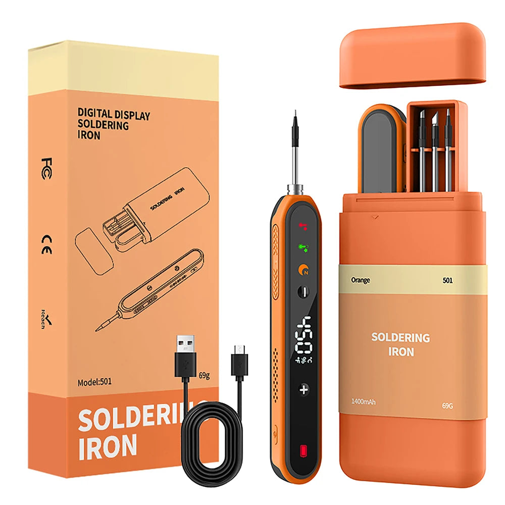 Saldatore Elettrico Digitale USB Type-C 8-15W – Temperatura Regolabile 180-450°C, Riscaldamento Rapido, Kit Mini Portatile