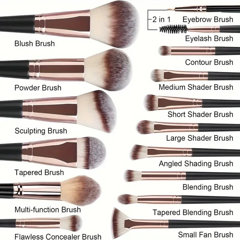 Set Pennelli Make-up Professionali – 3/10/15/18/20 pz, Setole Morbide, Fondotinta, Occhi, Blush e Contouring + Spugnetta Opzionale