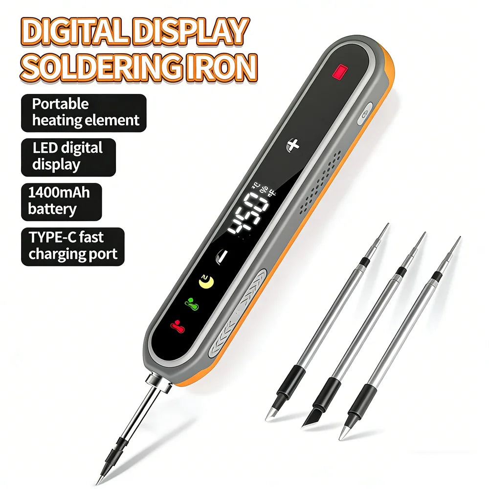 Saldatore Elettrico Digitale USB Type-C 8-15W – Temperatura Regolabile 180-450°C, Riscaldamento Rapido, Kit Mini Portatile