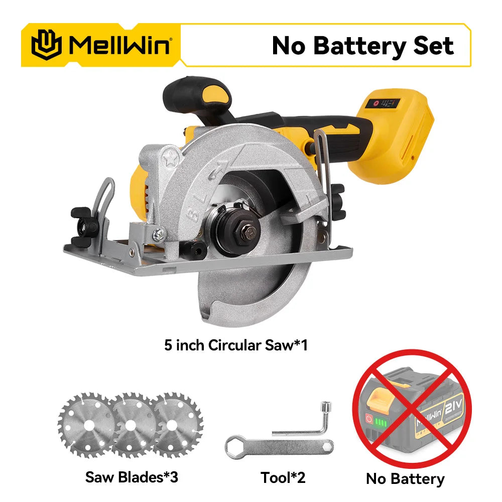 Sega Circolare Elettrica MELLWIN Brushless 125mm 5" – Taglia Legno e Metallo | Compatibile Batteria 18V/21V