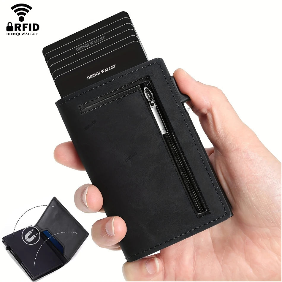 Portafoglio Uomo con Blocco RFID – Porta Carte di Credito in Lega di Alluminio e Fibra di Carbonio, Design Slim e Minimalista