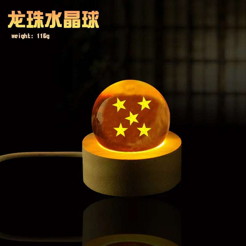 Sfera del Drago Dragon Ball Z – Cristallo Giallo con Base LED in Legno, 1-7 Stelle, Lampada da Notte e Decorazione Scrivania