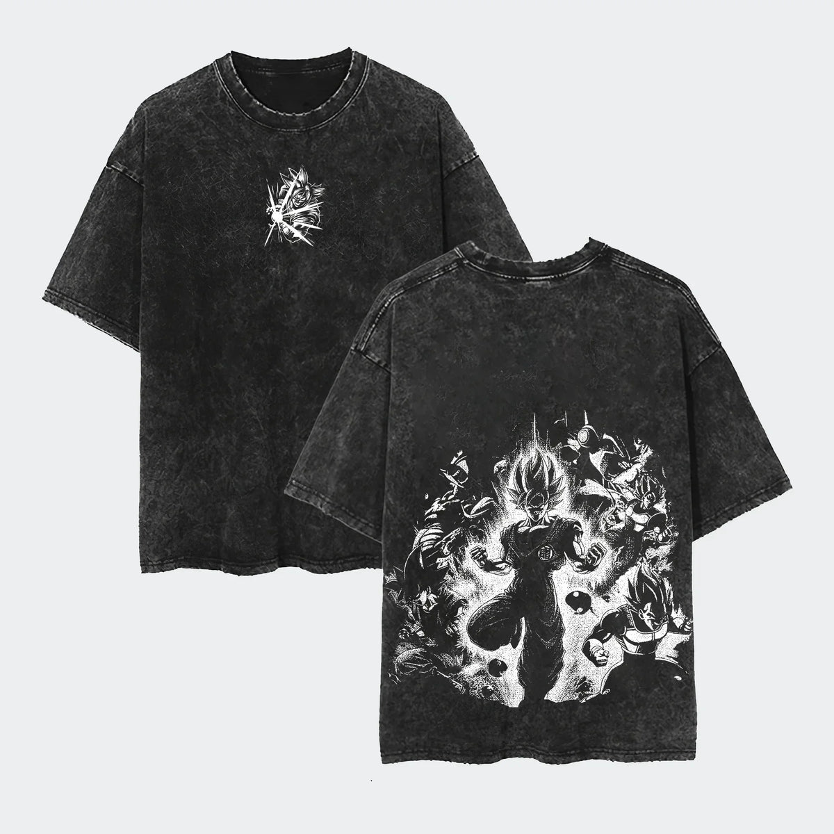T-Shirt Dragon Ball Cosplay – Goku & Vegeta | Oversize Washed, Cotone, Anime Harajuku Streetwear Uomo