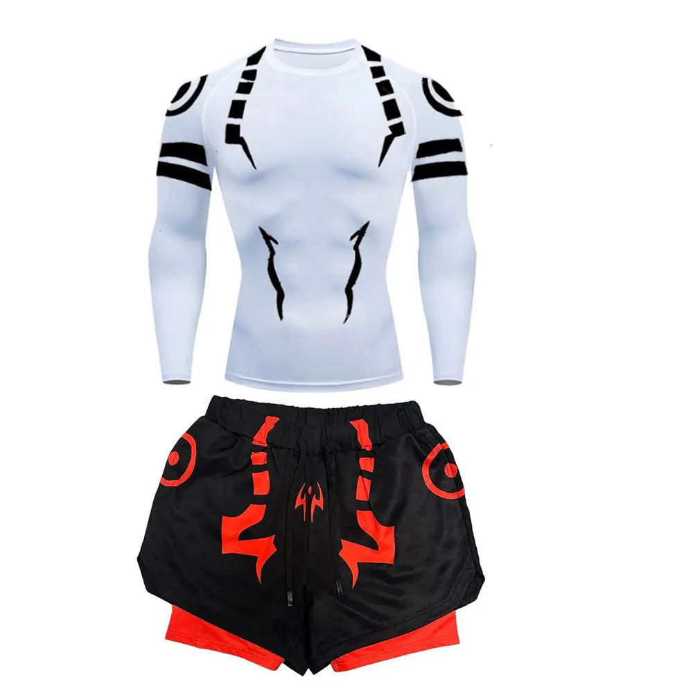 Set Compressione Anime Jujutsu Kaisen – Maglia 3D + Shorts da Palestra, Asciugatura Rapida, per Uomo