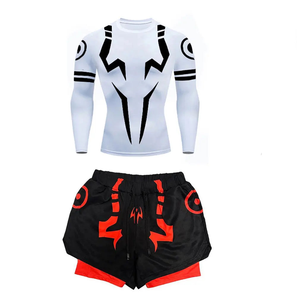 Set Compressione Anime Jujutsu Kaisen – Maglia 3D + Shorts da Palestra, Asciugatura Rapida, per Uomo