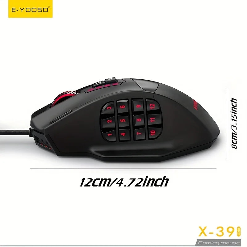 Mouse Gaming Cablato E-YOOSO X-39 PRO – 12 Tasti Programmabili, Sensore SG8960, RGB Personalizzabile, Ergonomico