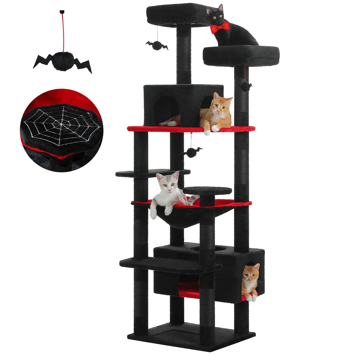 PAWZ Road Albero per Gatti da Interno Grande con Tiragraffi in Sisal, Amaca, Piattaforme e Grotte – 136/164/184 cm