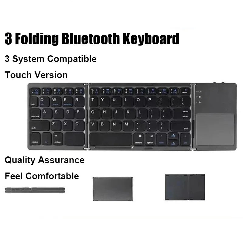 Tastiera Bluetooth Pieghevole Tri-fold con Touchpad – Mini, Ricaricabile, Wireless per Windows Android iOS