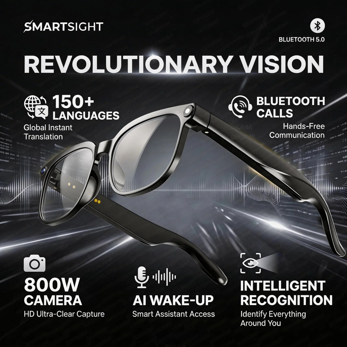 Occhiali Smart GUHUAVMI 4K 8MP – Camera HD, Traduzione 150+ Lingue, ChatGPT, WiFi, Bluetooth 5.3 | Uomo e Donna
