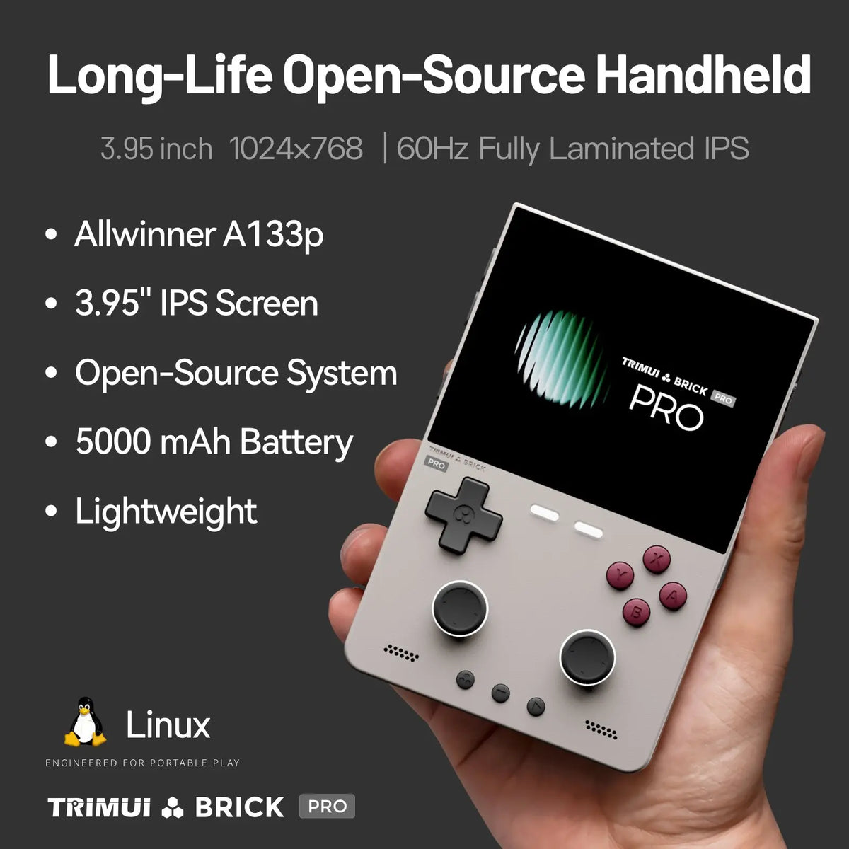TRIMUI BRICK PRO – Console Portatile Retro | Schermo IPS 3,95", Linux Open Source, Wi-Fi, Joystick RGB | Idea Regalo Gamer