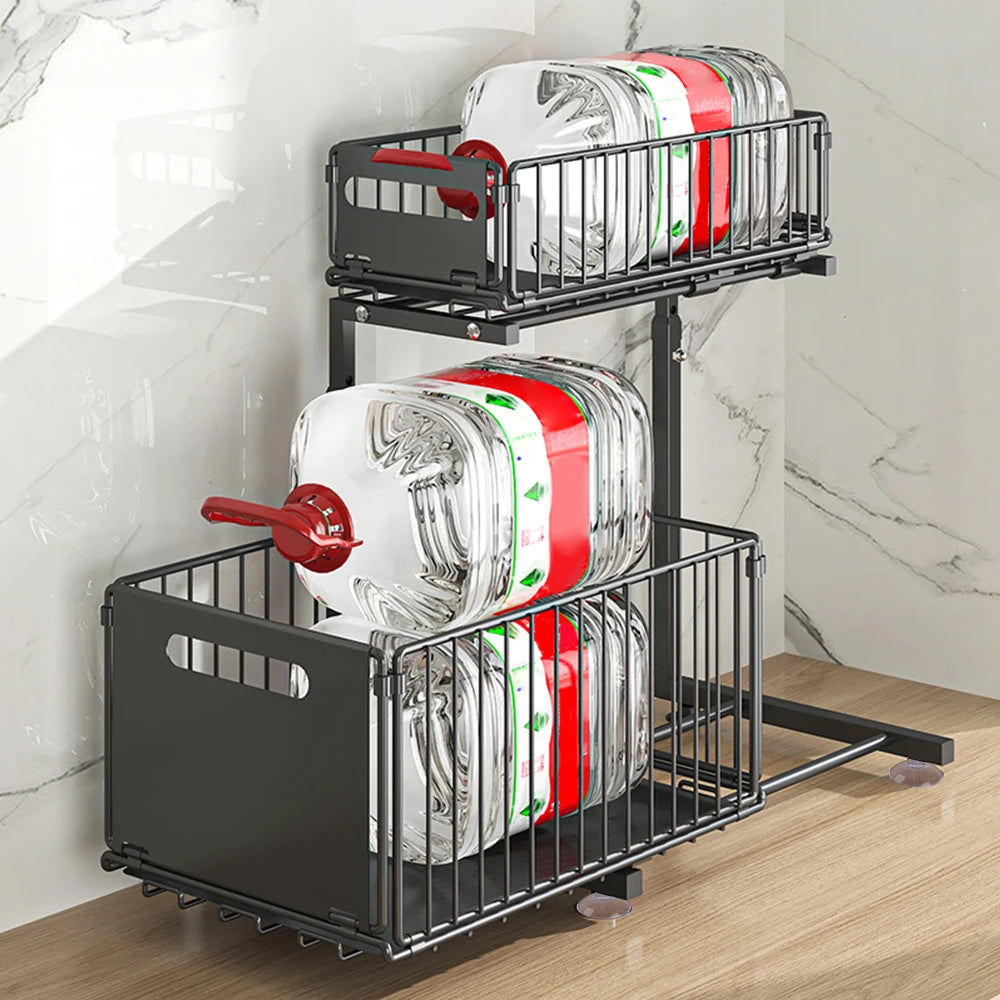 HGTUGO Organizer da Armadio Estraibile a 2 Ripiani – Portaspezie Regolabile in Acciaio, per Cucina, Bagno e Lavandino