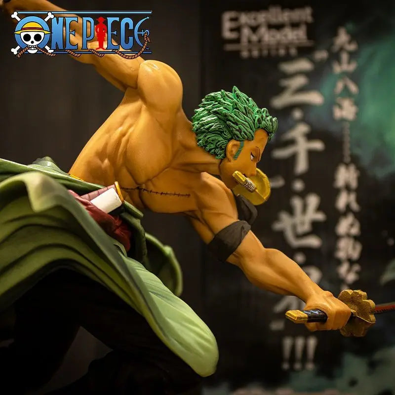 Action Figure Roronoa Zoro Stile Tre Spade – One Piece Mille Mondi | Statua da Collezione con Effetti Speciali