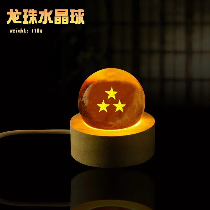 Sfera del Drago Dragon Ball Z – Cristallo Giallo con Base LED in Legno, 1-7 Stelle, Lampada da Notte e Decorazione Scrivania