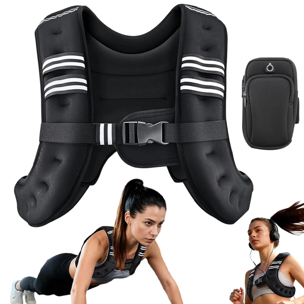 Gilet Zavorrato 12 lb (5.4 kg) con Cinghia Regolabile, Tasche e Strisce Riflettenti – per Yoga, Jogging, Pesi e Allenamento