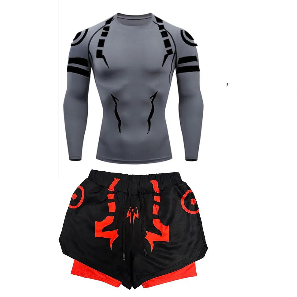 Set Compressione Anime Jujutsu Kaisen – Maglia 3D + Shorts da Palestra, Asciugatura Rapida, per Uomo