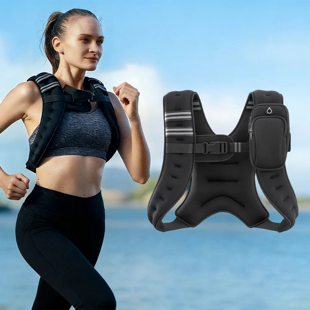 Gilet Zavorrato 12 lb (5.4 kg) con Cinghia Regolabile, Tasche e Strisce Riflettenti – per Yoga, Jogging, Pesi e Allenamento
