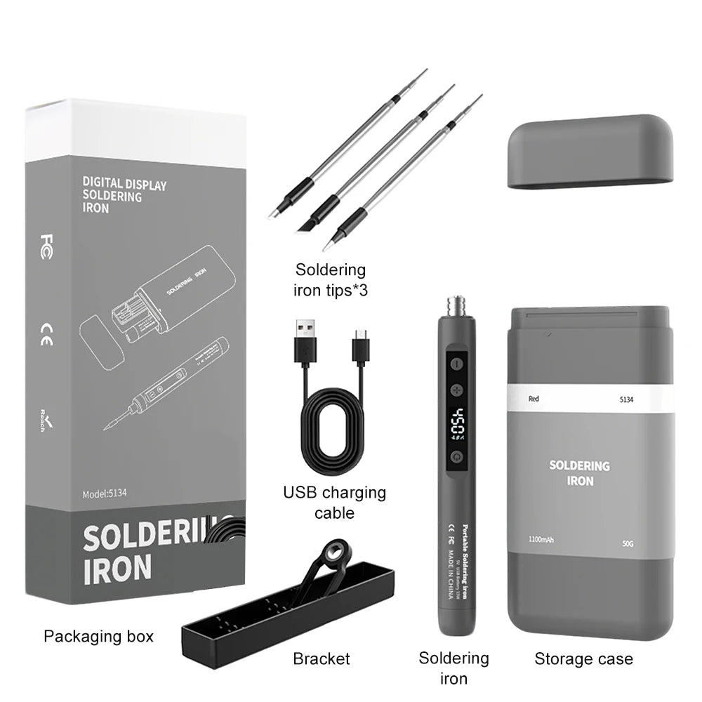 Saldatore Elettrico Digitale USB Type-C 8-15W – Temperatura Regolabile 180-450°C, Riscaldamento Rapido, Kit Mini Portatile