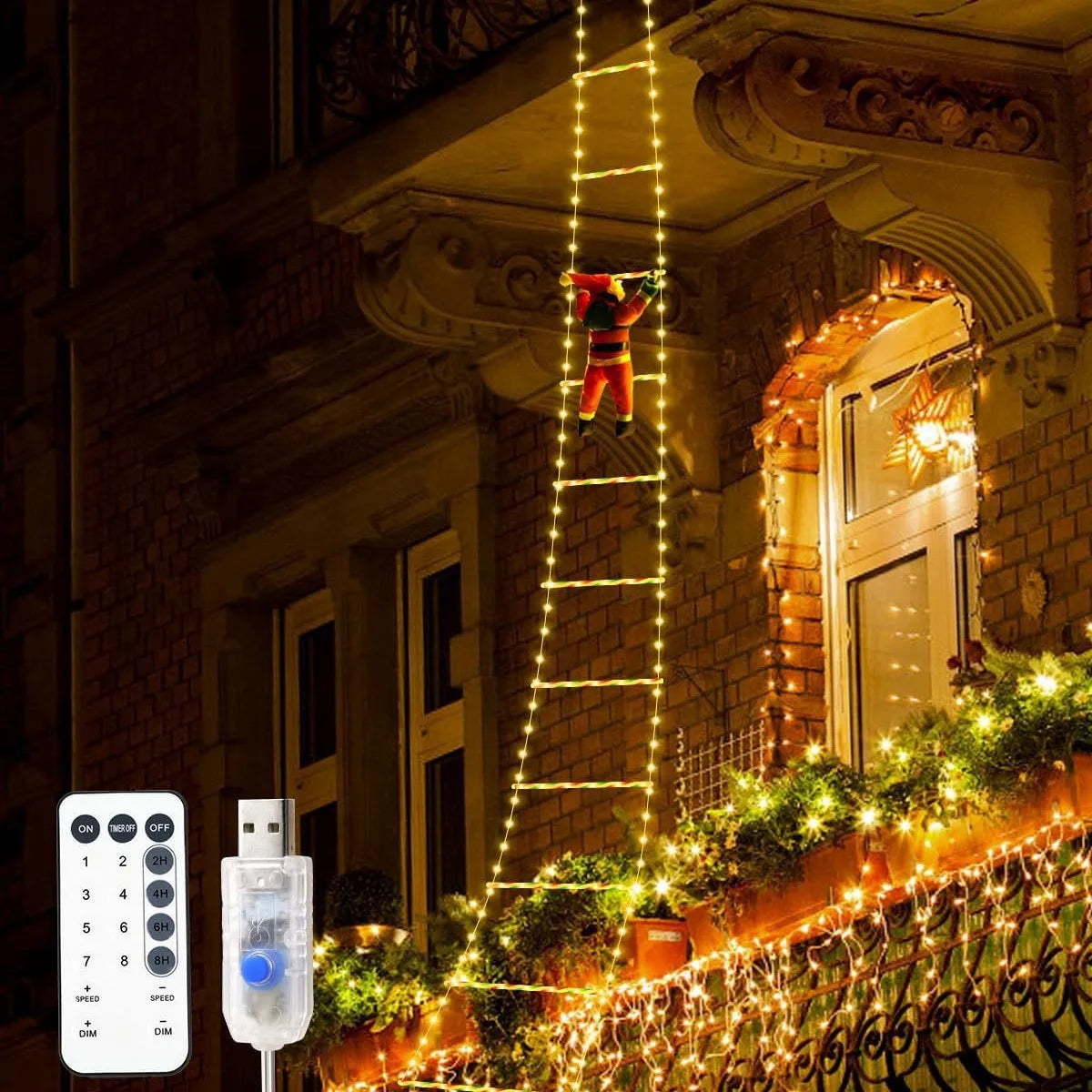 Babbo Natale luminoso su scala con LED