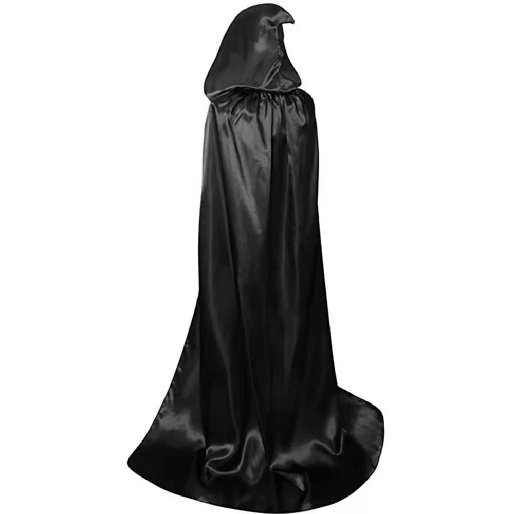 Mantello nero con cappuccio per Halloween e cosplay