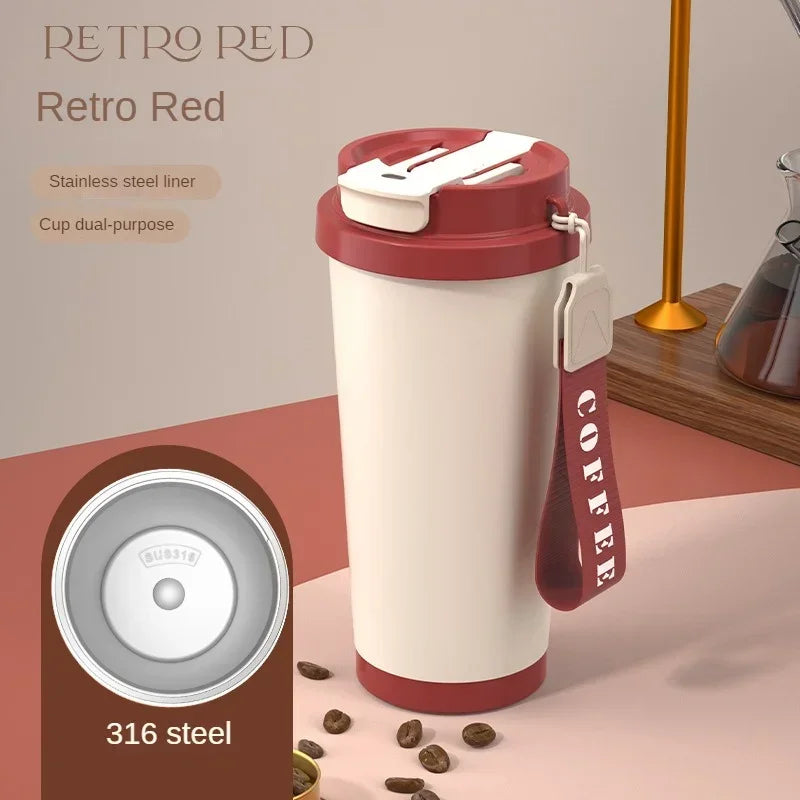 Tazza Termica in Ceramica 530 ml – Thermos in Acciaio Inox a Doppia Parete, Mug da Viaggio per Caffè