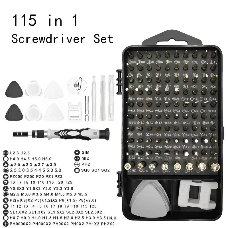 Kit Cacciaviti 115 in 1 Professionale – Riparazione Telefono, Computer, Orologi, Console e Occhiali