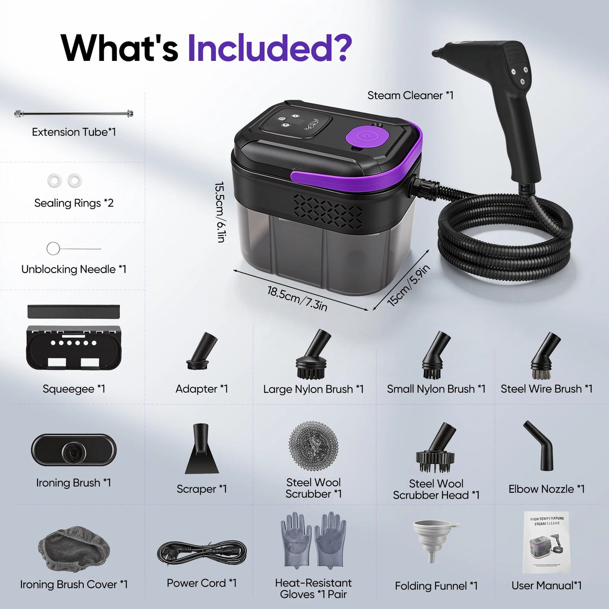 Pulitore a Vapore Portatile 2500W – Alta Pressione 3 Bar, Riscaldamento in 15s, Serbatoio 1700ml, per Cucina, Bagno, Auto, Pavimenti e Divani