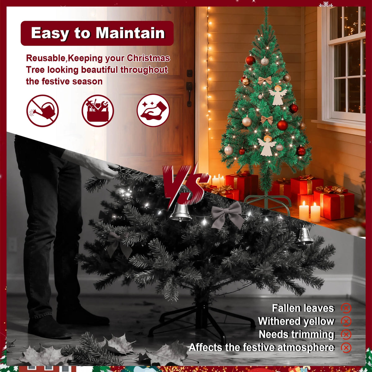 Albero di Natale artificiale verde con supporto stabile