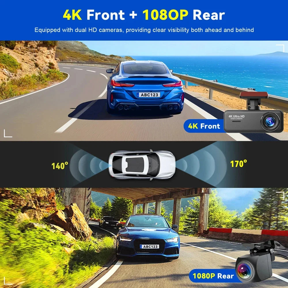 Dashcam Kocam 4K Doppia Telecamera Anteriore e Posteriore con Monitoraggio Parcheggio 24H, Visione Notturna e GPS