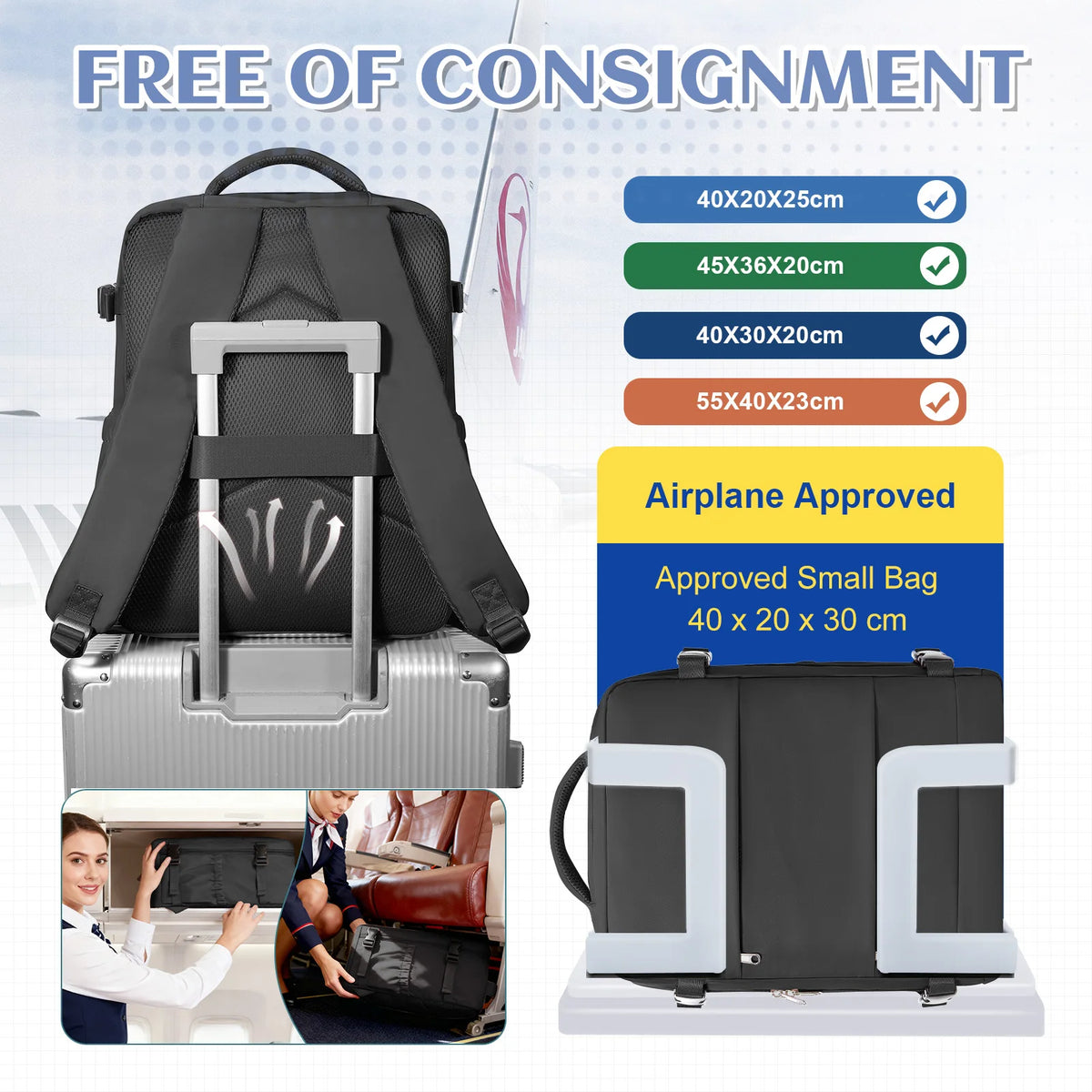 Borsa Portaoggetti per Vestiti – Zaino Personale Ryanair 40x30x20, Borsa Cabina, Sacchetto Sottovuoto con Pompa Manuale