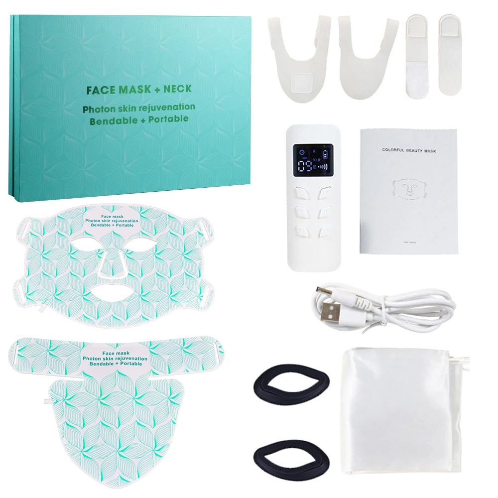 Maschera LED 8 Colori Viso e Collo – Terapia Luce Rossa e Infrarossi | Anti-Età, Acne, Sebo, Schiarente