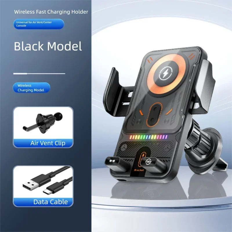 Supporto Universale per Auto con Bocchetta Aria – Apertura Elettrica Rotante, Ricarica Wireless 15W e Doppia Bobina per Smartphone