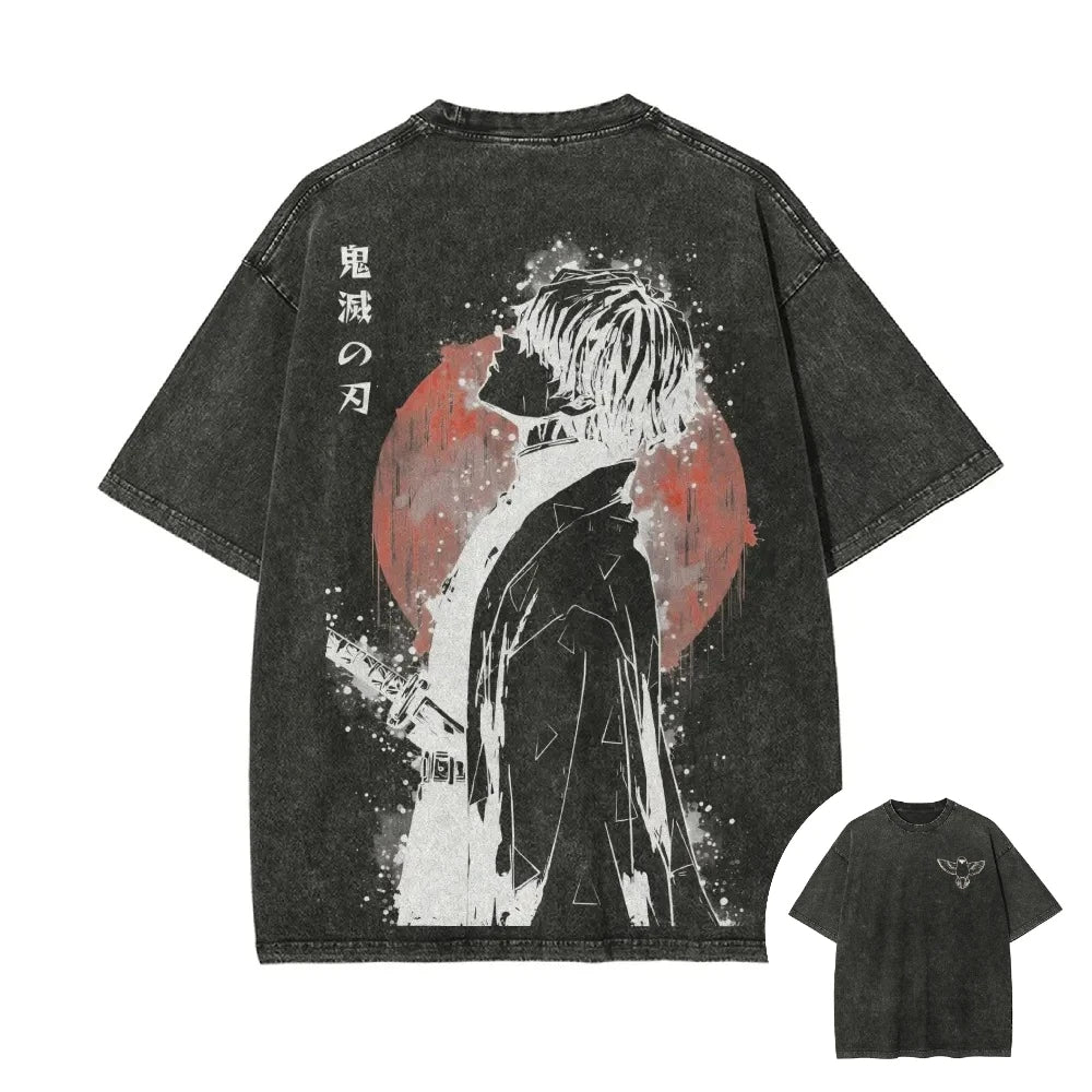 T-Shirt Demon Slayer – Zenitsu Agatsuma Respiro del Tuono | Vintage Washed, Stile Anni '90, Manica Corta Unisex