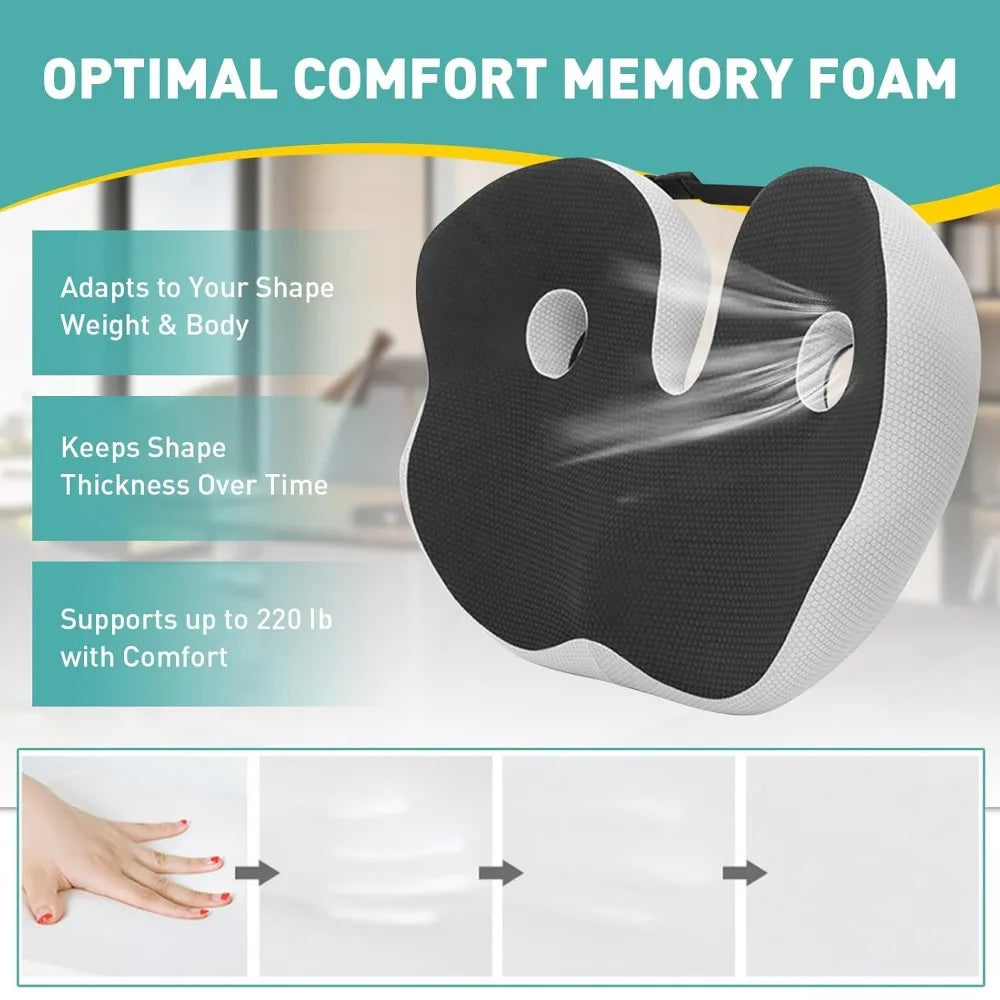 Cuscino Ergonomico in Memory Foam per Sedia da Ufficio, Auto e Sedia a Rotelle – Nero